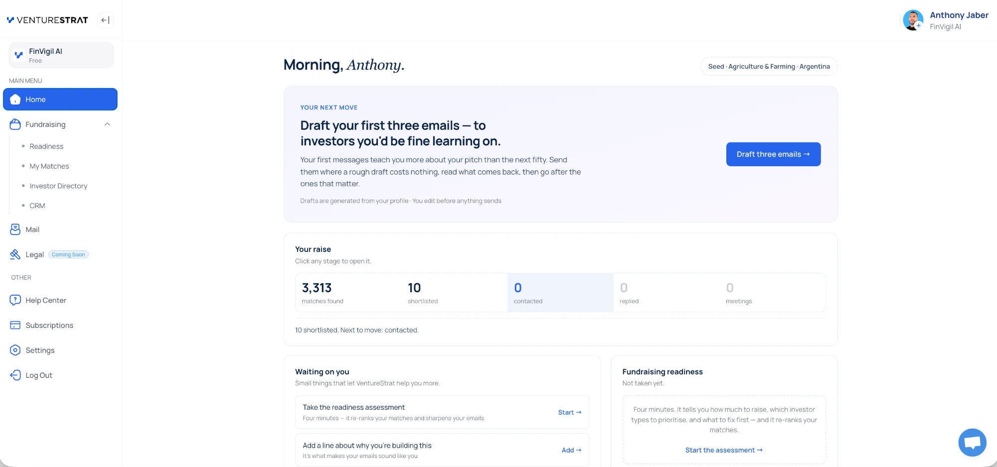 The VentureStrat fundraising dashboard